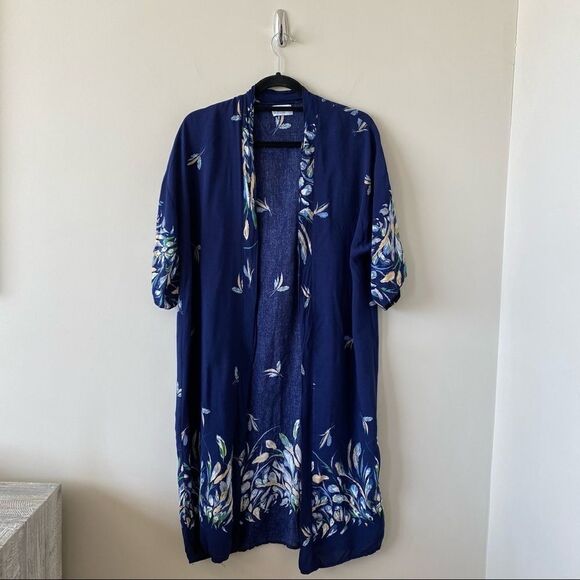 SUMMER & Rose-Leaf Print Midi Lightweight Kimono - Picture 2 of 8
